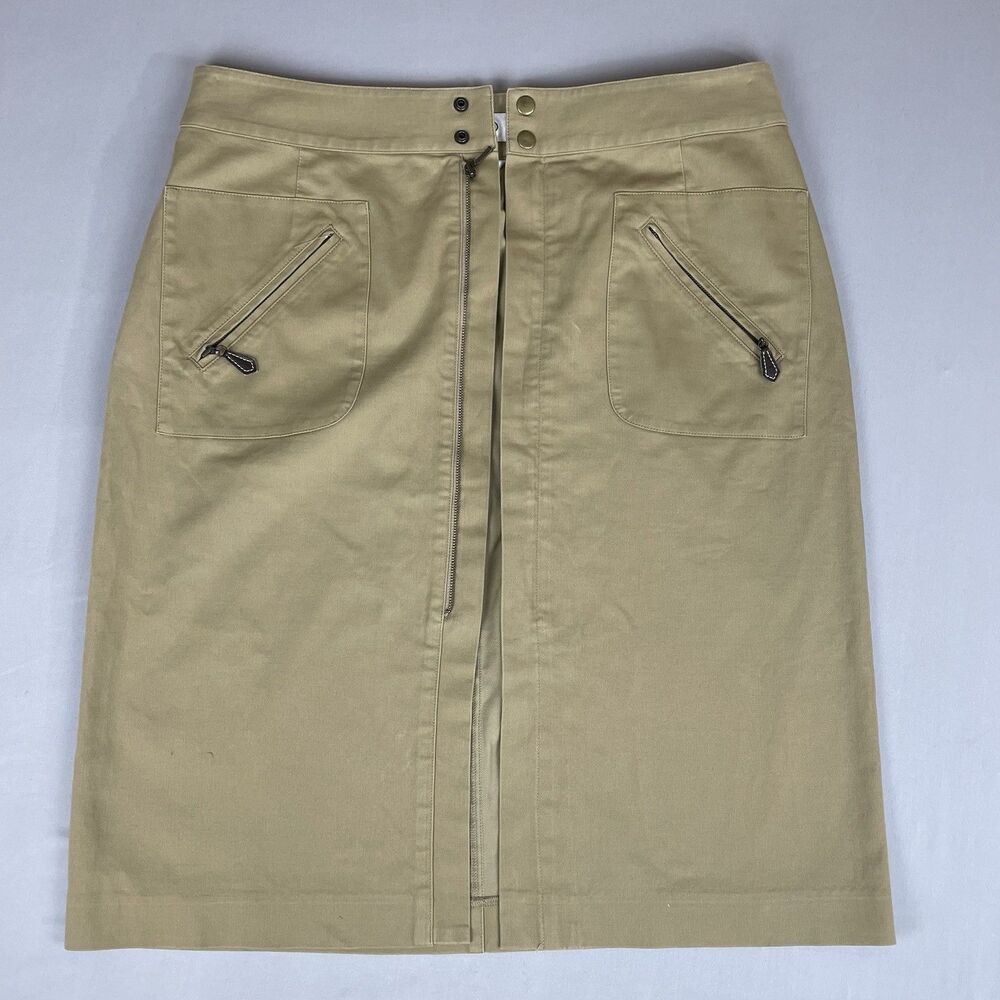 Talbots Stretch Front Zip Pencil Skirt Women’s 12 Khaki Safari Preppy Minimalist